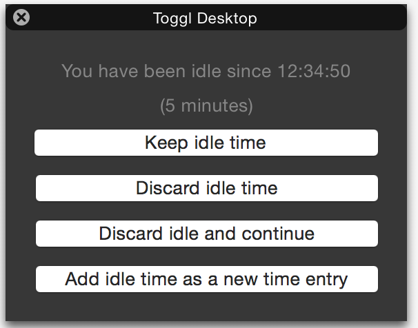 Toggl.com OSX app, kuva Toggl.com